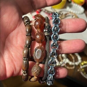 4 Beaded Multi-Strand Brown and Silver Bracelet Set 1345